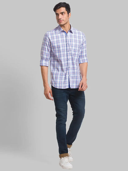 Men Red Slim Fit Checks Cotton Blend Full Sleeve Shirts