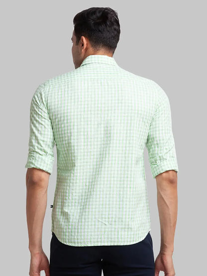 Parx Men Green Checks Slim Fit Cotton Blend Full Sleeve Shirt