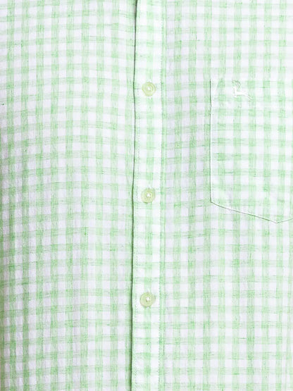 Parx Men Green Checks Slim Fit Cotton Blend Full Sleeve Shirt
