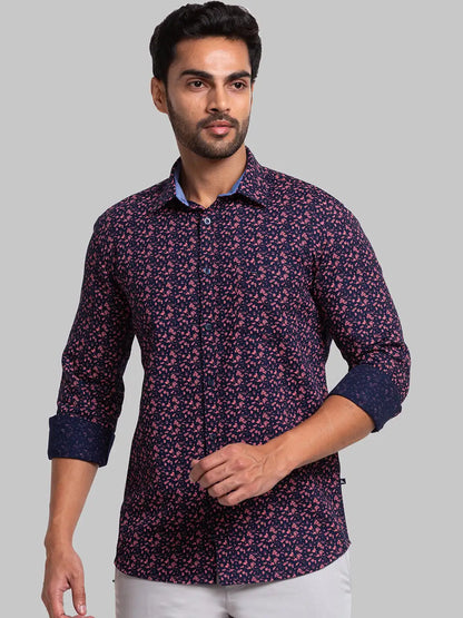 Men Blue Slim Fit Print Cotton Full Sleeve Shirts