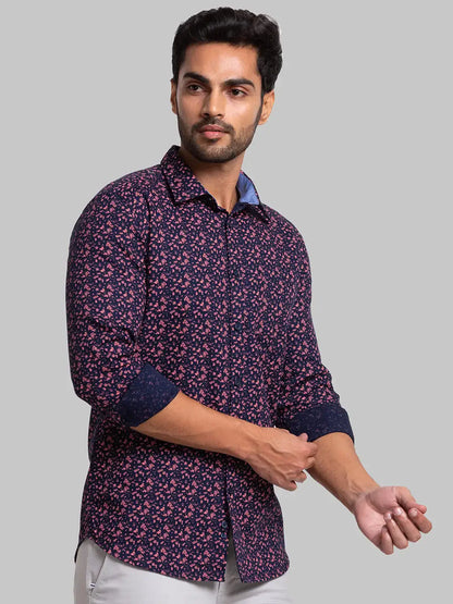 Men Blue Slim Fit Print Cotton Full Sleeve Shirts
