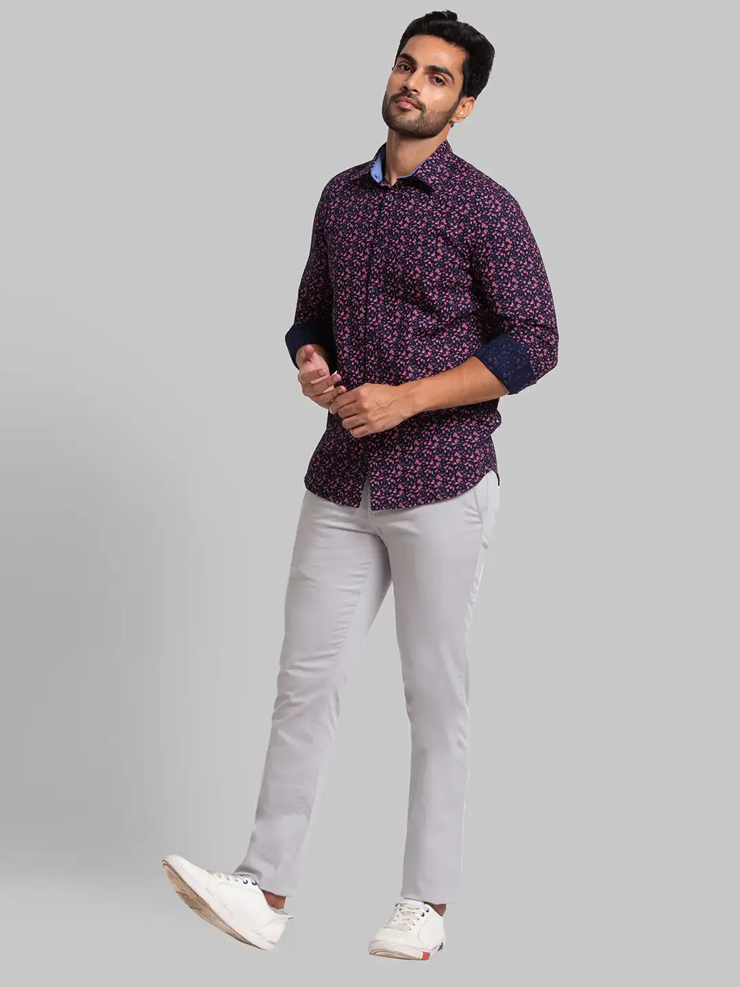 Men Blue Slim Fit Print Cotton Full Sleeve Shirts