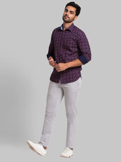 Men Blue Slim Fit Print Cotton Full Sleeve Shirts