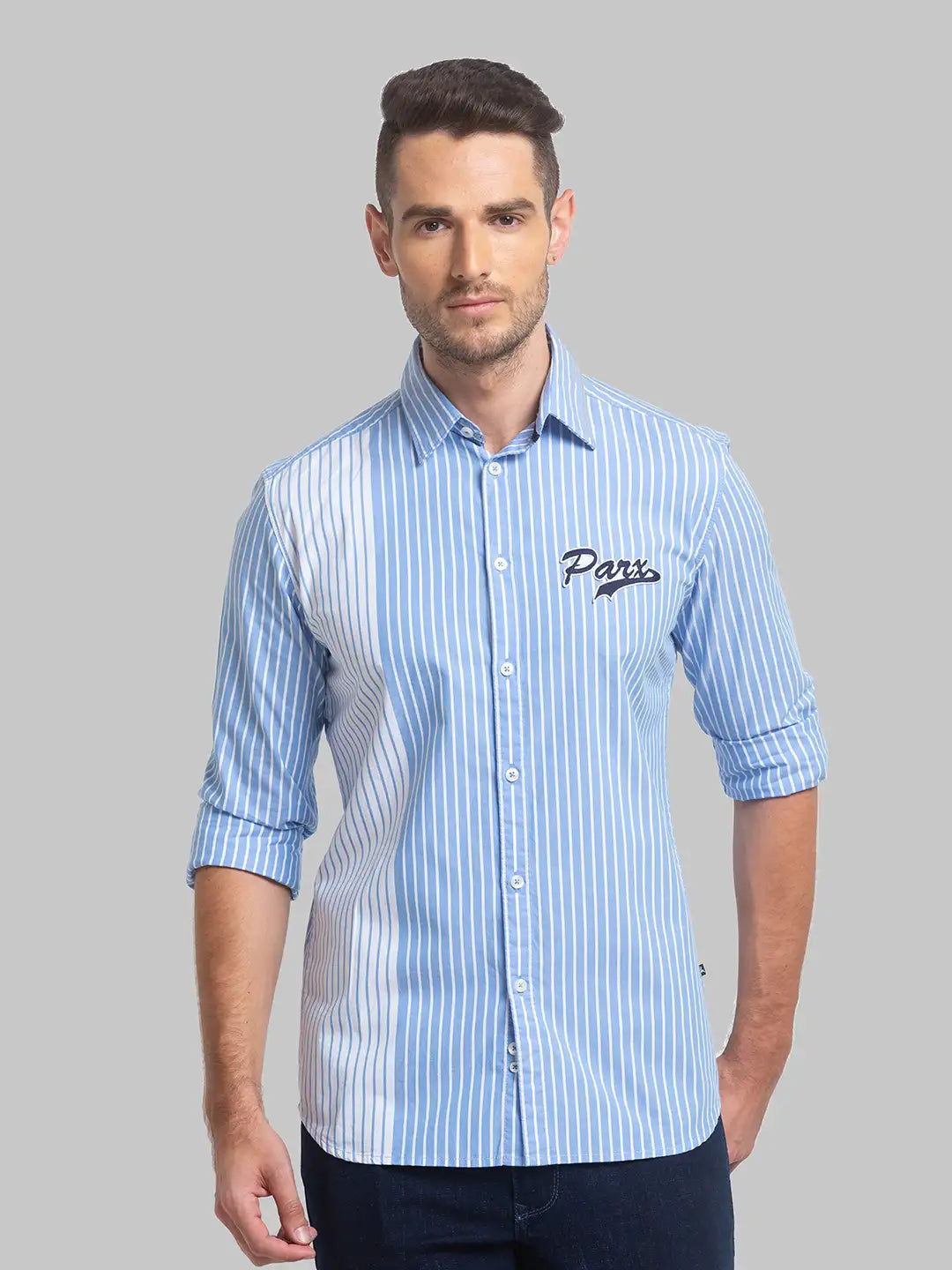 Men Blue Slim Fit Stripe Cotton Full Sleeve Shirts