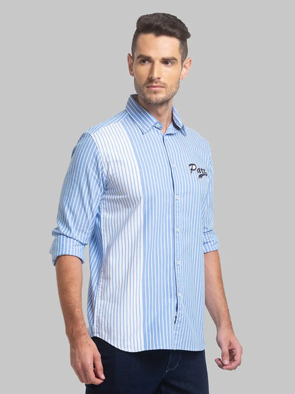Men Blue Slim Fit Stripe Cotton Full Sleeve Shirts