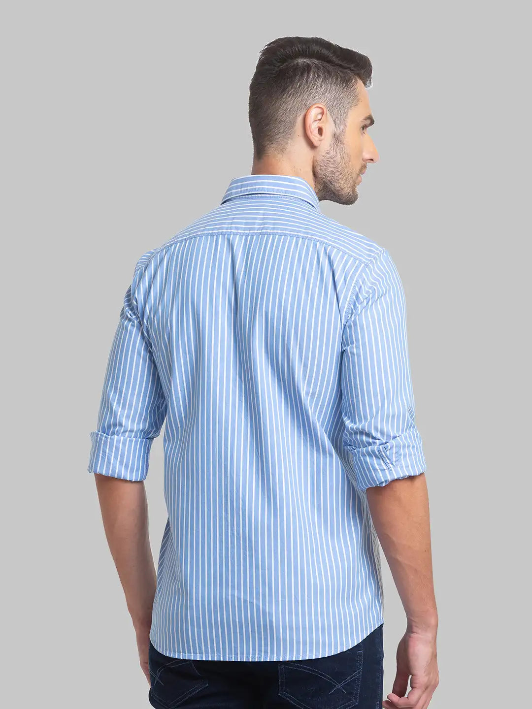 Men Blue Slim Fit Stripe Cotton Full Sleeve Shirts