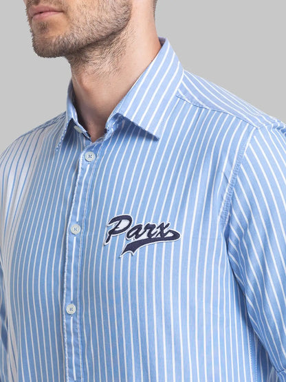 Men Blue Slim Fit Stripe Cotton Full Sleeve Shirts