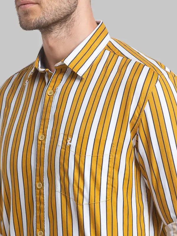 Men Yellow Slim Fit Print Cotton Full Sleeve Shirts