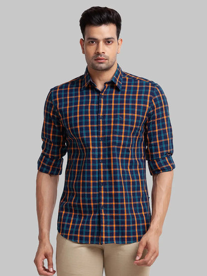 Men Blue Slim Fit Checks Cotton Full Sleeve Shirts