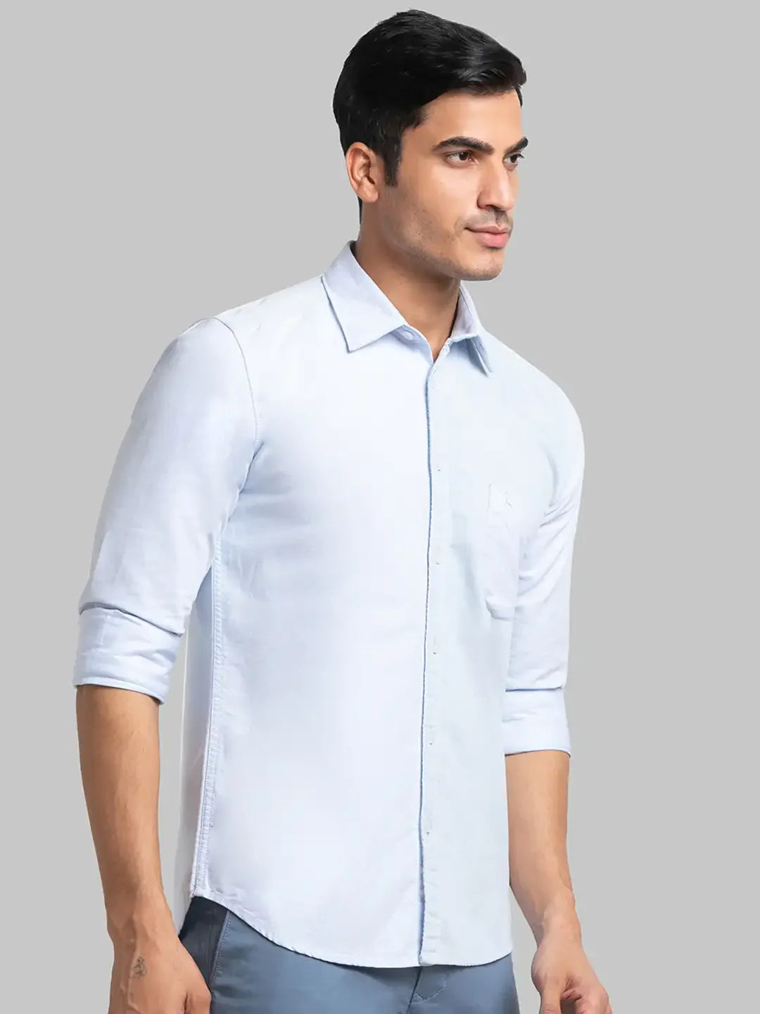 Men Blue Slim Fit Solid Cotton Full Sleeve Shirts