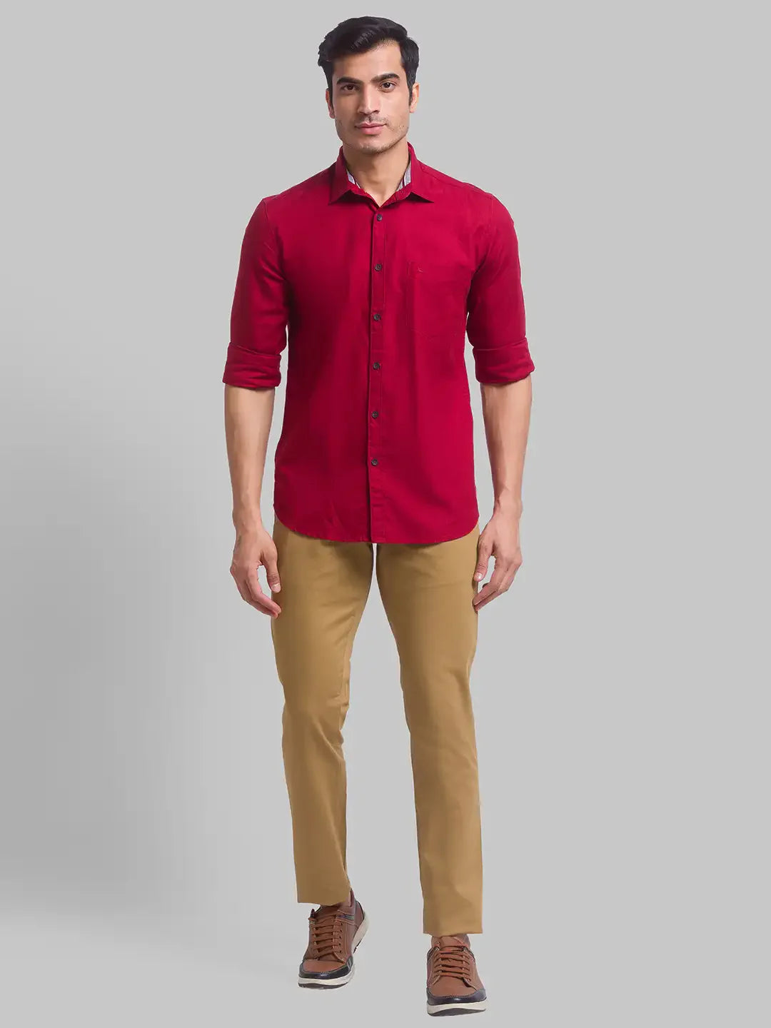 Men Red Slim Fit Solid Cotton Full Sleeve Shirts