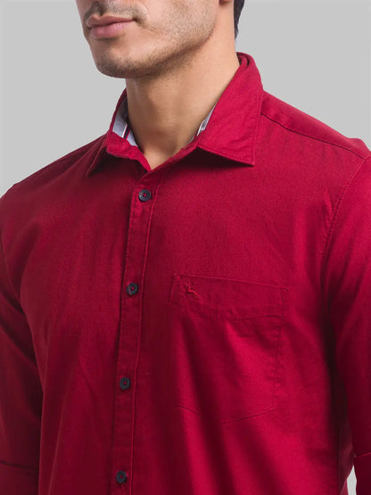 Men Red Slim Fit Solid Cotton Full Sleeve Shirts