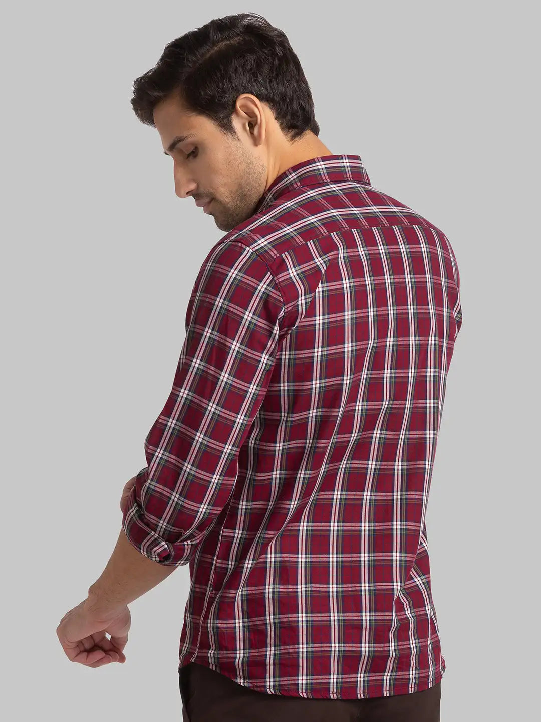 Men Red Slim Fit Checks Cotton Full Sleeve Shirts