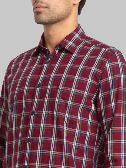 Men Red Slim Fit Checks Cotton Full Sleeve Shirts