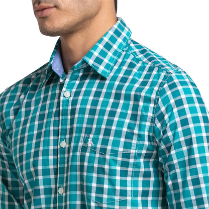 Men Green Slim Fit Checks Cotton Full Sleeve Shirts