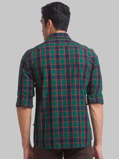 Men Green Slim Fit Checks Cotton Full Sleeve Shirts