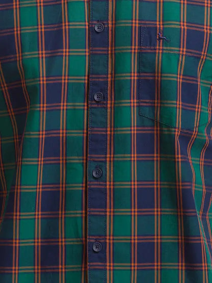 Men Green Slim Fit Checks Cotton Full Sleeve Shirts