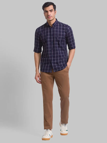 Men Blue Slim Fit Checks Cotton Full Sleeve Shirts