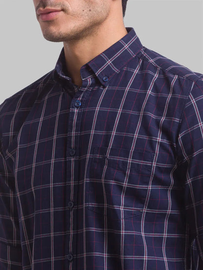 Men Blue Slim Fit Checks Cotton Full Sleeve Shirts