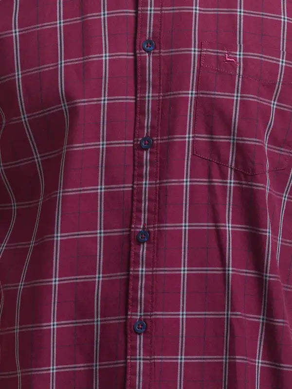Men Red Slim Fit Checks Cotton Full Sleeve Shirts