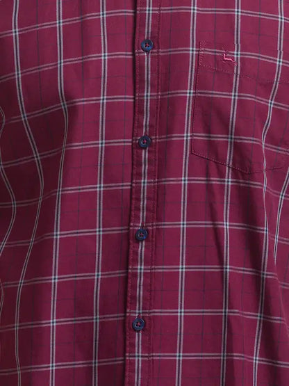 Men Red Slim Fit Checks Cotton Full Sleeve Shirts