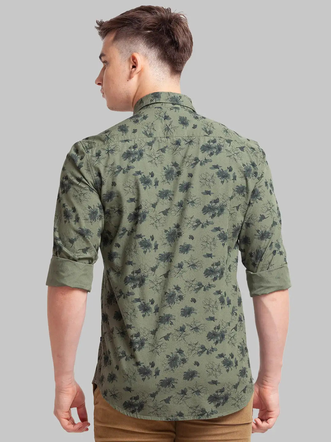 Men Green Slim Fit Print Cotton Full Sleeve Shirts
