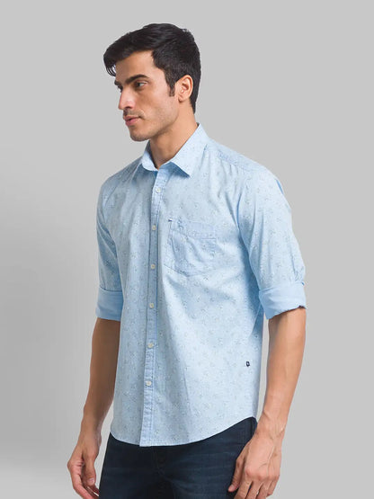 Men Blue Slim Fit Print Cotton Full Sleeve Shirts