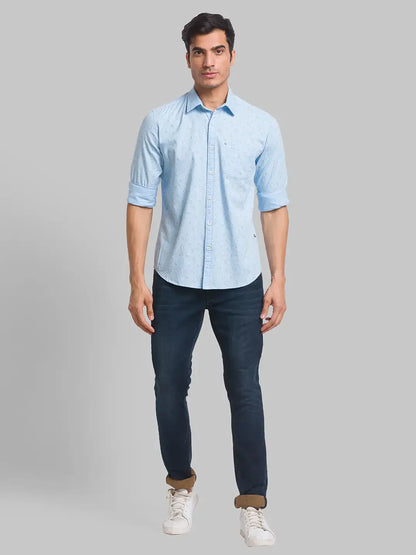 Men Blue Slim Fit Print Cotton Full Sleeve Shirts