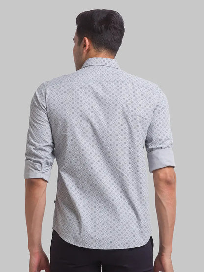Men Grey Slim Fit Print Cotton Full Sleeve Shirts