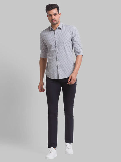 Men Grey Slim Fit Print Cotton Full Sleeve Shirts