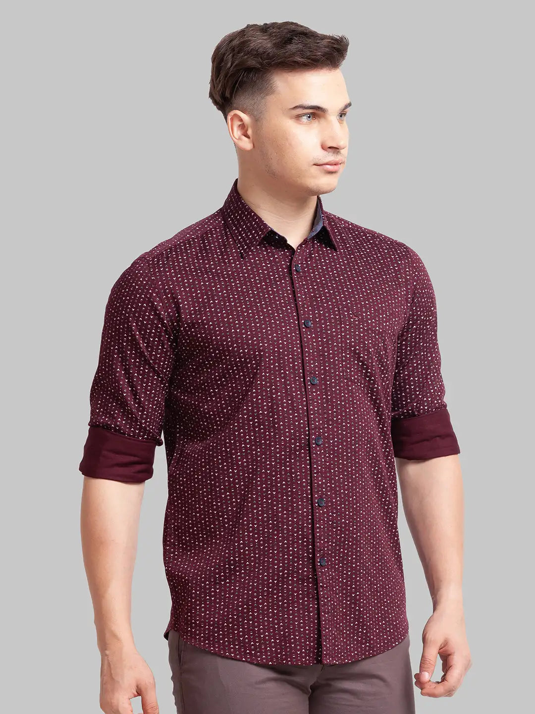Men Red Slim Fit Print Cotton Full Sleeve Shirts