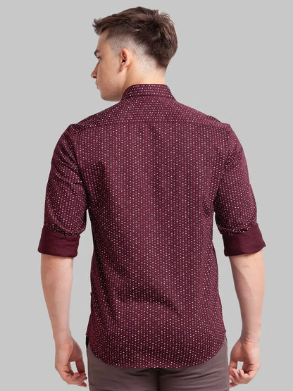 Men Red Slim Fit Print Cotton Full Sleeve Shirts