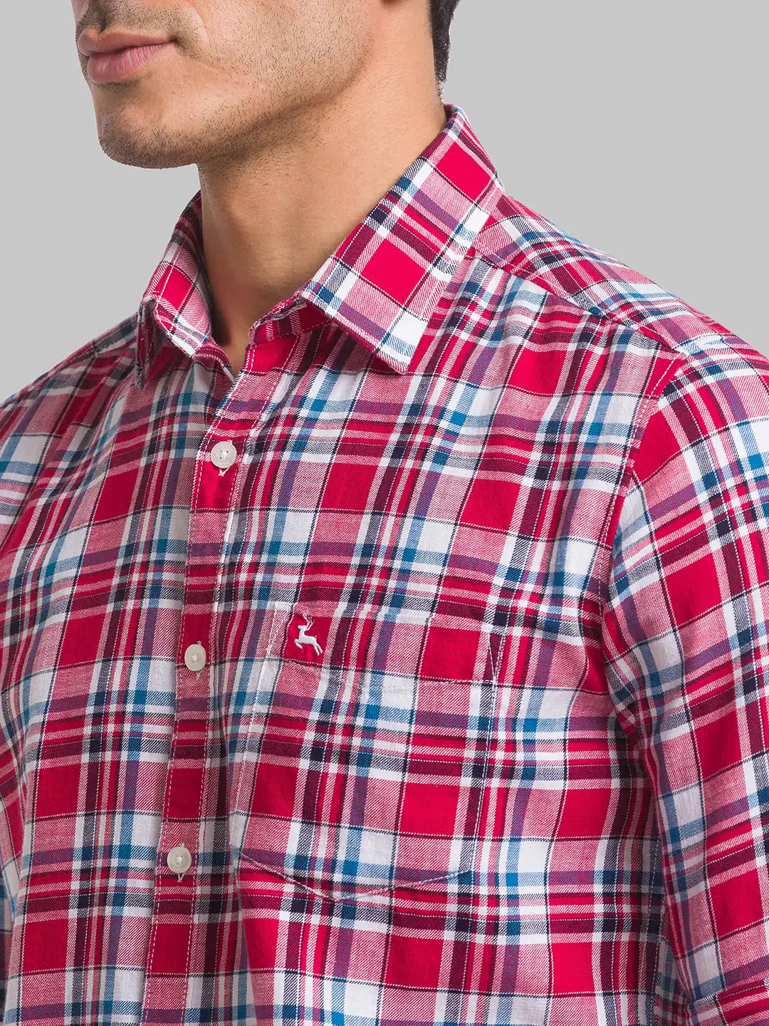 Men Red Slim Fit Checks Cotton Full Sleeve Shirts