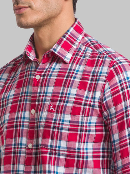 Men Red Slim Fit Checks Cotton Full Sleeve Shirts