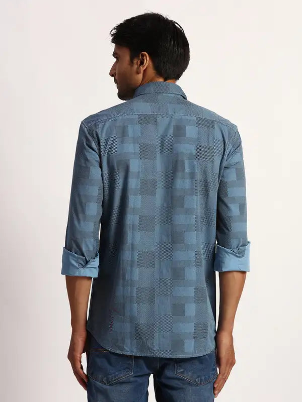Men Blue Slim Fit Print Cotton Full Sleeve Shirts