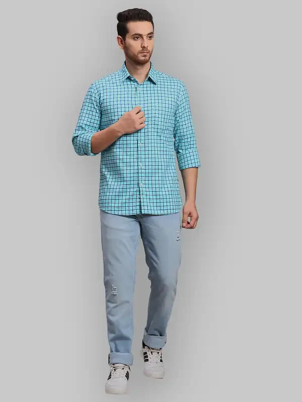 Men Green Slim Fit Checks Cotton Full Sleeve Shirts