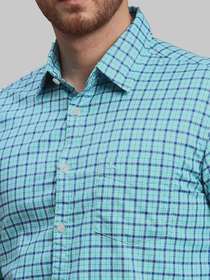 Men Green Slim Fit Checks Cotton Full Sleeve Shirts