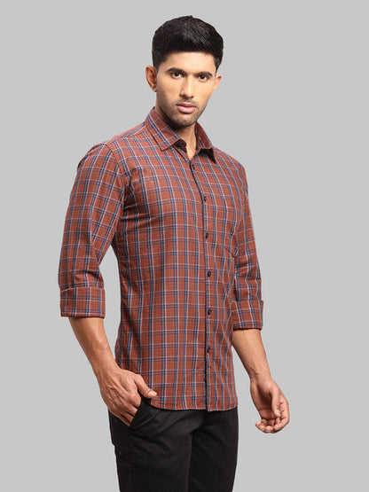 Parx Men Brown Checks Slim Fit Cotton Shirt