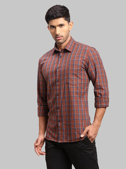 Parx Men Brown Checks Slim Fit Cotton Shirt