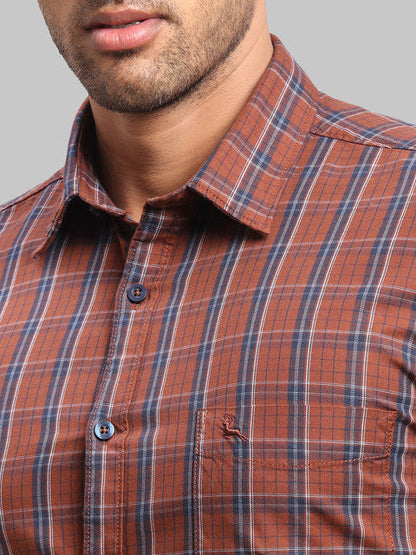 Parx Men Brown Checks Slim Fit Cotton Shirt