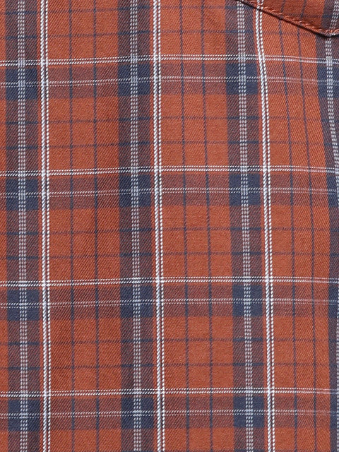Parx Men Brown Checks Slim Fit Cotton Shirt