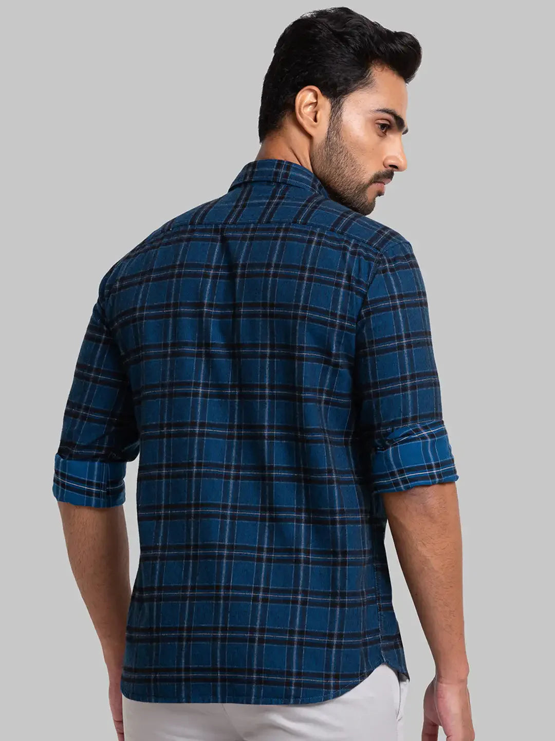 Men Blue Slim Fit Checks Cotton Full Sleeve Shirts