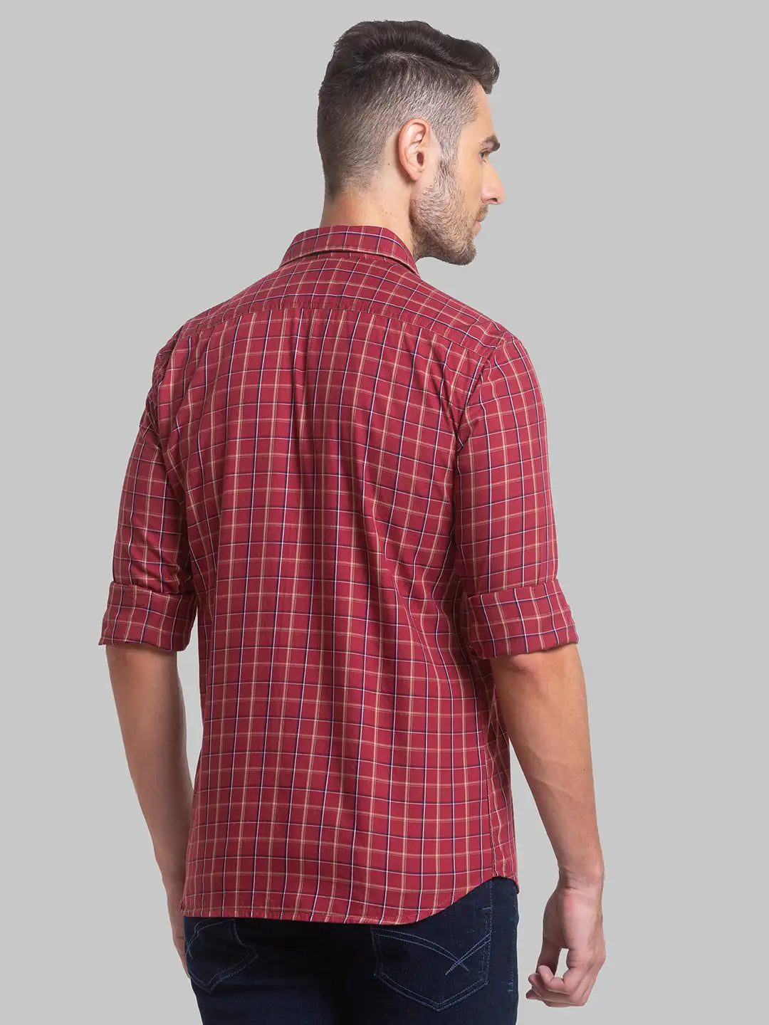 Men Maroon Slim Fit Checks Cotton Full Sleeve Shirts