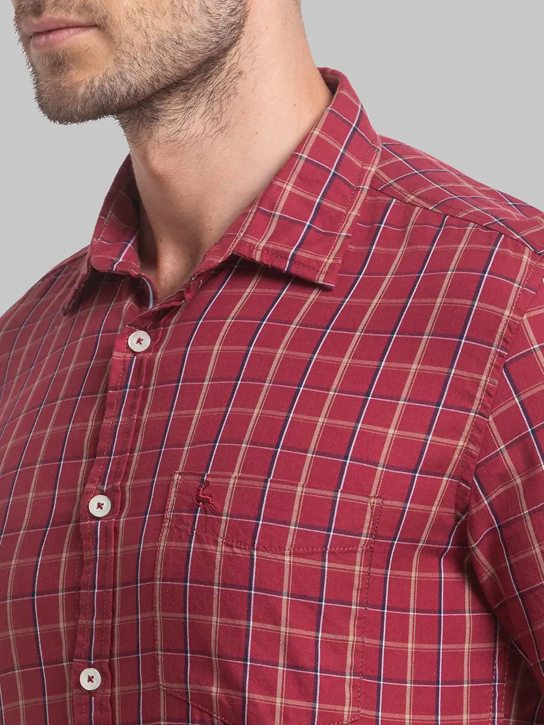Men Maroon Slim Fit Checks Cotton Full Sleeve Shirts
