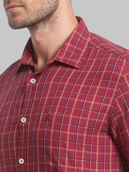 Men Maroon Slim Fit Checks Cotton Full Sleeve Shirts