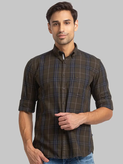 Men Green Slim Fit Checks Cotton Full Sleeve Shirts