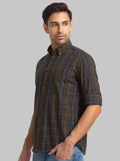 Men Green Slim Fit Checks Cotton Full Sleeve Shirts