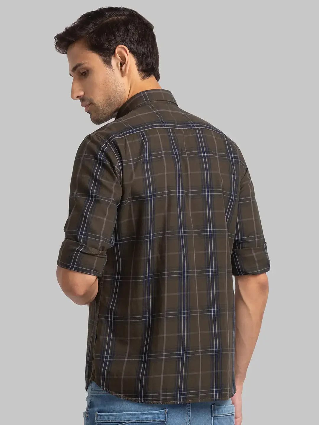 Men Green Slim Fit Checks Cotton Full Sleeve Shirts