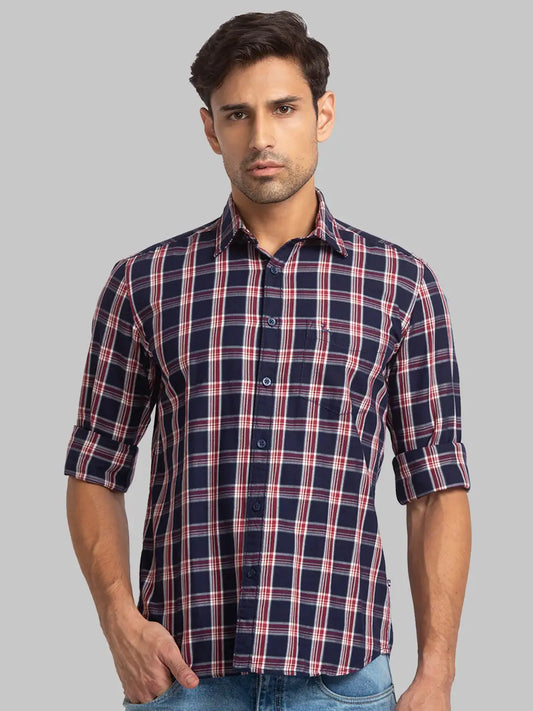 Men Blue Slim Fit Checks Cotton Full Sleeve Shirts