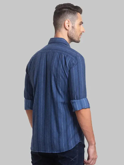 Men Blue Slim Fit Stripe Cotton Blend Full Sleeve Shirts